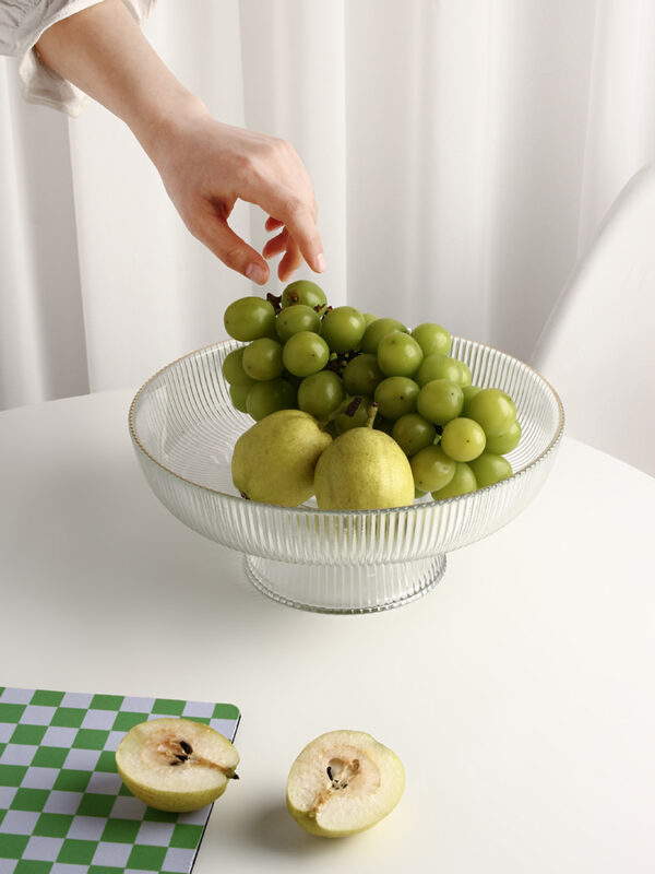 Tall Striped Glass Fruit Bowl